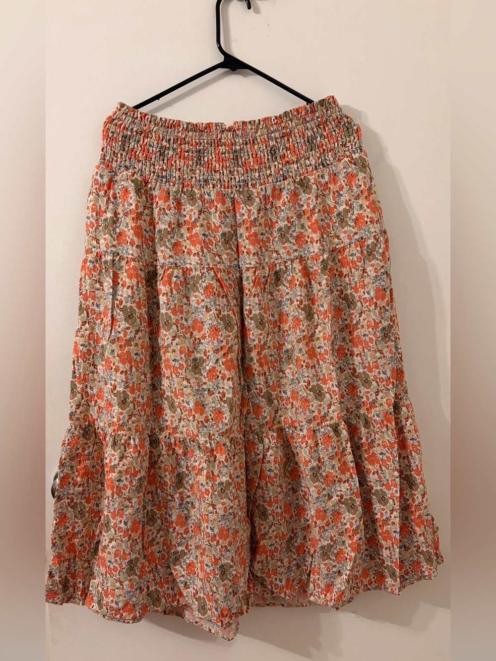 Universal Thread Floral Tiered Skirt in Orange and Cream